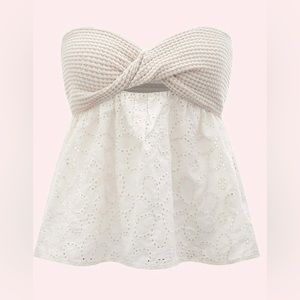 Crochet and eyelet embroidery twist front tube top